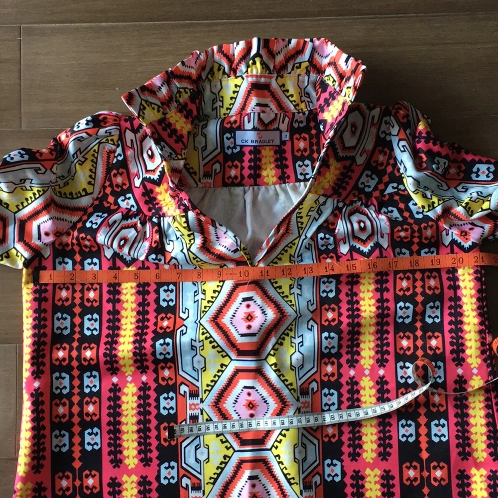 CK Bradley Kilim print ruffle neck blouse S - Picture 6 of 9